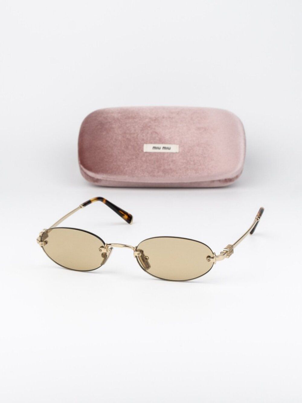Miu Miu Women Sunglasses Gold Yellow Oval MUA54S ZVN10R NEW AUTHENTIC